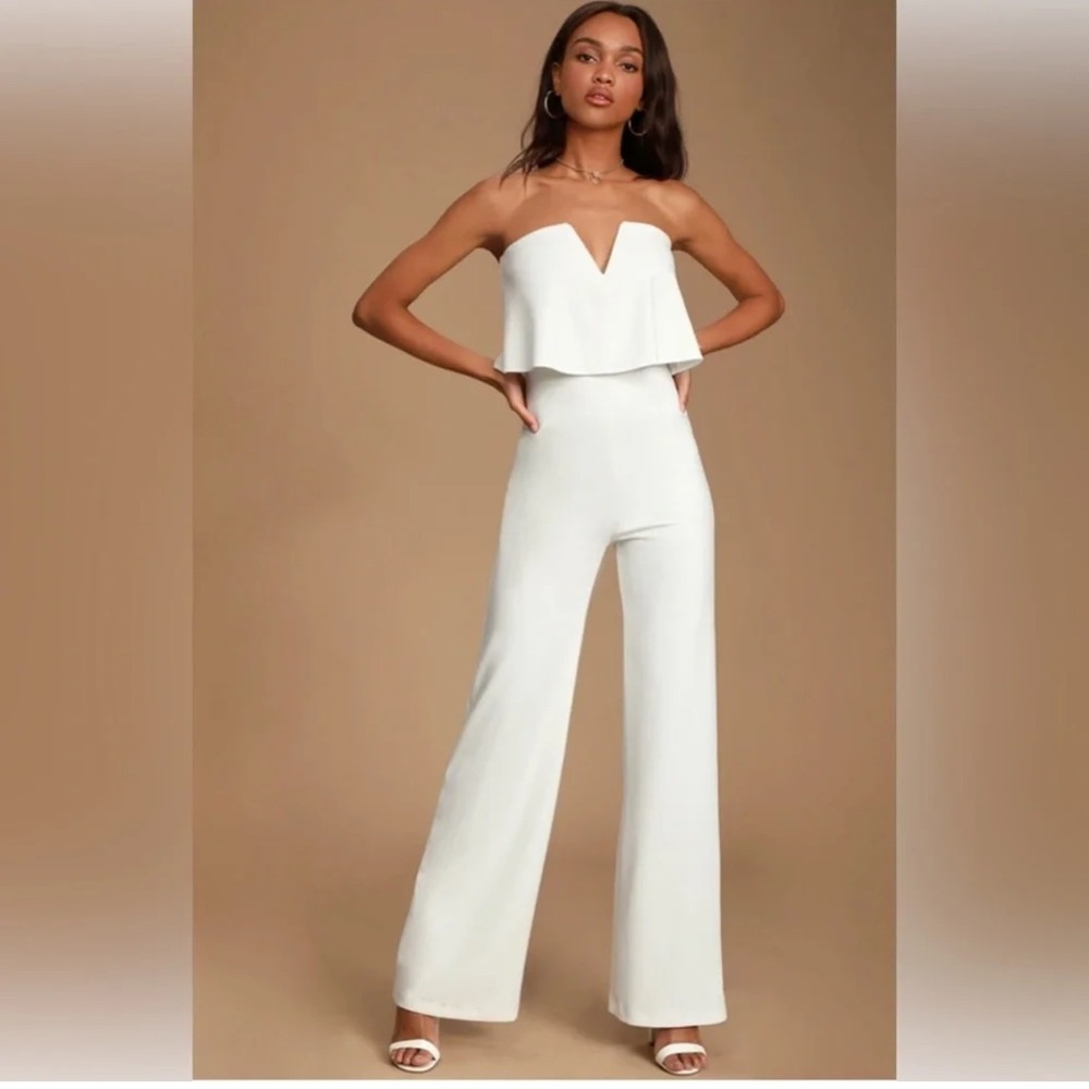 Lulus Strapless White Wide-Leg Jumpsuit women size S NEW #3G